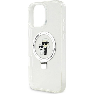 CG Mobile iPhone 16 Pro KARL LAGERFELD RINGSTAND KARL AND CHOUPETTE MAGSAFE силиконов протектор за телефон, удароустойчив, абсорбиращ, поддържащ, БЯЛ KLHMP16LHMRRSKCH (KLHMP16LHMRSKCH)