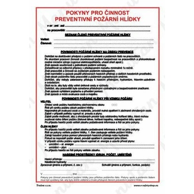 Pokyny pro činnost preventivní požární hlídky, plast 210 x 297 x 0,5 mm A4