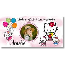 Personal Narozeninový banner s fotkou Hello Kitty Rozměr banner: 130 x 260 cm