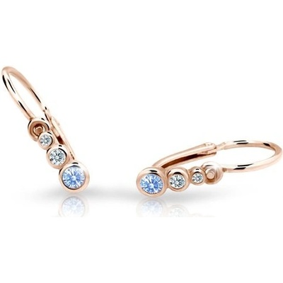 Danfil dětské náušnice C2255 z růžového zlata s kamínky Arctic Blue zapínání brizura