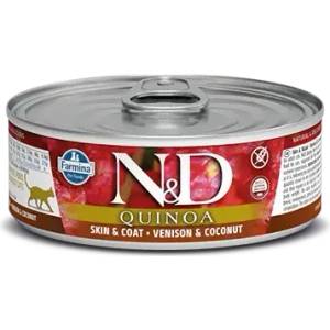 Farmina N&D Quinoa Cat Skin & Coat Venison & Coconut мокра храна при хранителни чувствителности с еленско, киноа и кокос 80gr