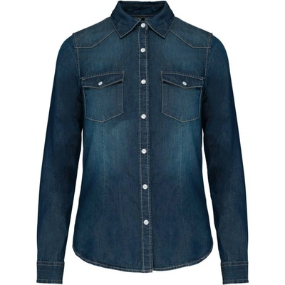 Kariban Vintage K518 dámská denim košile s dlouhým rukávem blue jean