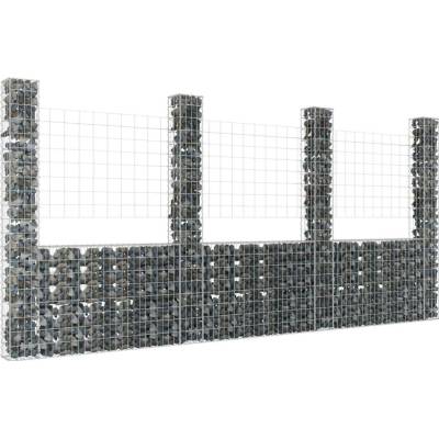 vidaXL Gabionový koš ve tvaru U se 4 sloupky železo 380 x 20 x 200 cm