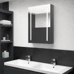 vidaXL LED шкаф с огледало за баня, сияйно сиво, 50x13x70 см (326498)