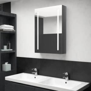 vidaXL LED шкаф с огледало за баня, сияйно сиво, 50x13x70 см (326498)