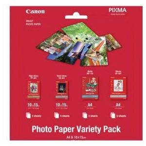 Canon Фотохартия CANON, 5 броя 10x15 High-Gloss, 5 броя 10х15 Semi-Gloss, 5 броя А4 Matte, 5 броя A4 Glossy