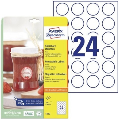 Avery Zweckform 5080 snímatelné etikety průměr 40 mm kulaté bílé papírové