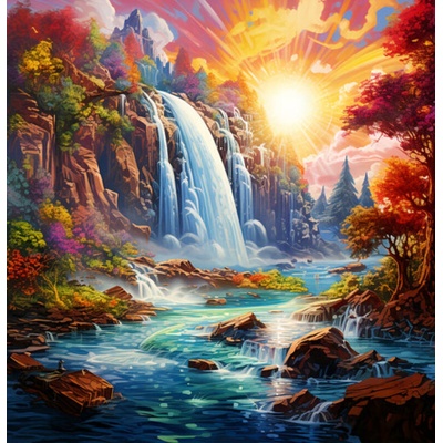 Norimpex diamantové maľovanie Západ slnka pri vodopáde 30 x 40 cm