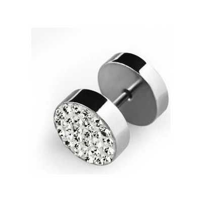 Prosperk falešný piercing plug s krystalky ocelový černá