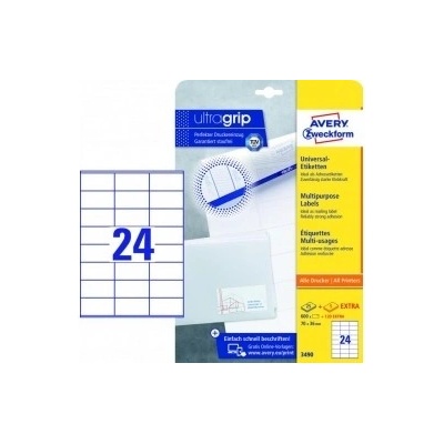 Etikety univerzálne 70x36mm Avery A4 25+5 hárkov