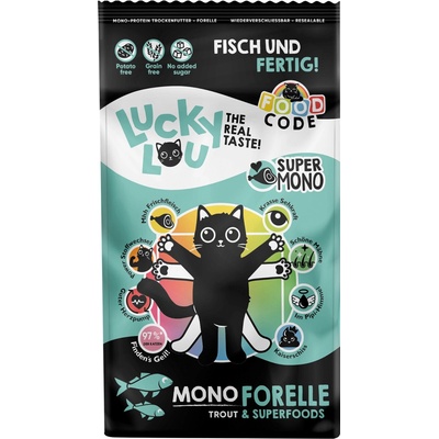 LUCKY LOU Food Code pre mačky Adult MONO Pstruh 340 g