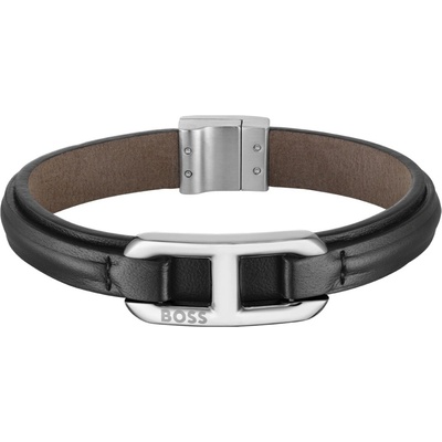 Hugo Boss Elegantní kožený černý náramek Kode 1580783 19 cm