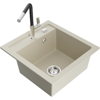 Mexen Vito кухненска мивка от гранит с 1 отделение и кухненски смесител Flora, бежов - 6503-69-670401-07 (6503-69-670401-07)