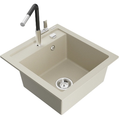 Mexen Vito кухненска мивка от гранит с 1 отделение и кухненски смесител Flora, бежов - 6503-69-670401-07 (6503-69-670401-07)