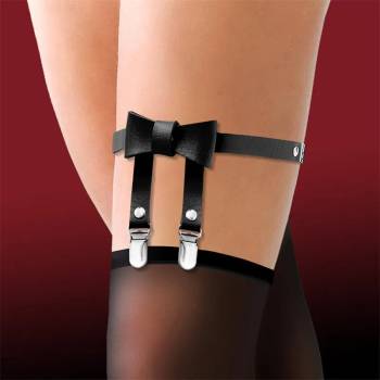 Image 1 of Cinderella Garter with Bow Tie Vegan Leather Black