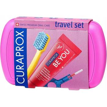 Curaprox Travel Set zubná kefka + CPS medzizubné kefky 2 ks + zubná pasta 10 ml darčeková sada, ružový