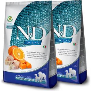FARMINA N&D кучешка OCEAN Възрастен Среден и Макси Тиква, Треска и Портокал 2 x 12 кг
