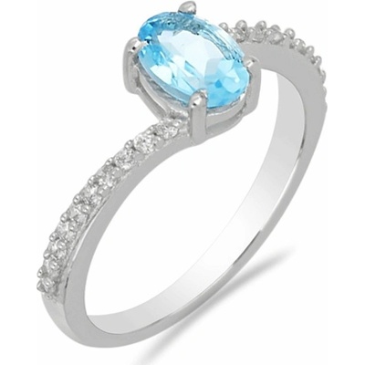 Nefertitis Prsten stříbrný se Swiss Blue topazem a zirkony 017195 SBT