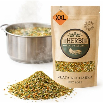 Herbi Koření Zlatá kuchařka bez soli, XXL – prémiový zeleninový základ s výraznější chutí 200 g – Zbozi.Blesk.cz