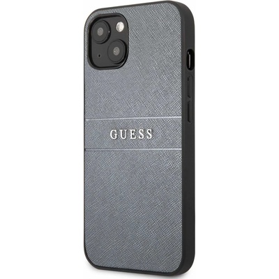 GUESS Saffiano PU Leather Hard Case - дизайнерски кожен кейс за iPhone 13 (сив)
