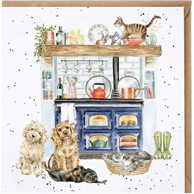 Přání Wrendale Designs "Country Kitchen", 15x15 cm - Mazlíčci v kuchyni
