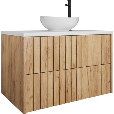 Expedo Koupelnová skříňka pod umyvadlo s umyvadlem RYFEN 80, 80x52x48, dub zlatý/bílá