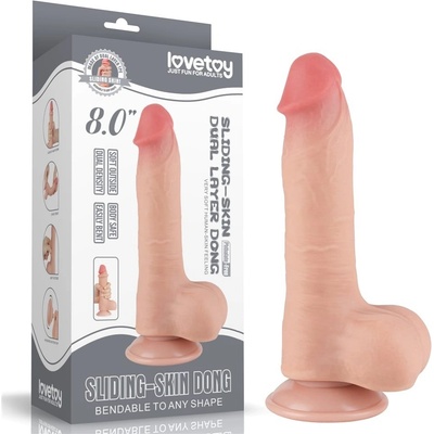 Lovetoy 8'' Дилдо с двойно слойно покритие и подвижна кожа - Естествен нюанс