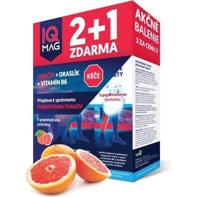 IQ Mag Kŕče grapefruitove šumivé tabliety 2+1 20 tabliet