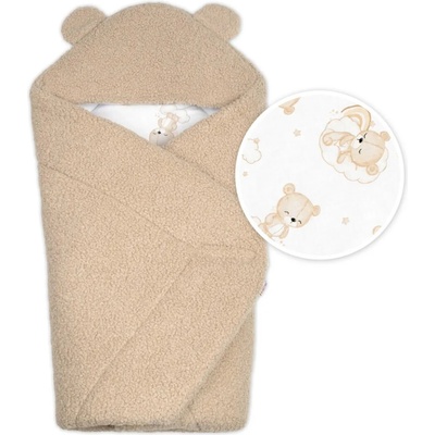 Baby Nellys Beránková zavinovačka s kapucí bavlna beránek Teddy Medvídek béžová hnědá