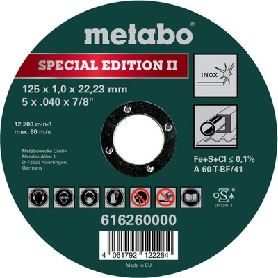 Metabo (Аccessories) Диск за рязане на метал 125x1.0x22.2 mm - A60T BF41 Inox (616260000)