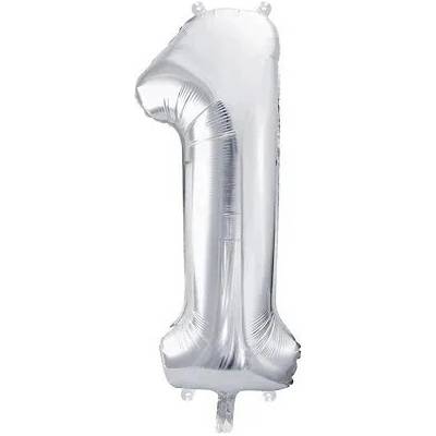 Party Deco Фолиев Балон Цифра, Сребро - 86см - 1 (fb1m-1-018)