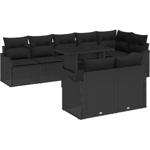 vidaXL Градински Софа Комплект 9 бр. Черно Полипропилен Ратан (3357226)