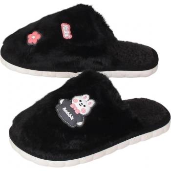 Дамски пантофи в черно с гумена щампа зайче