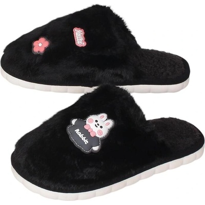 Дамски пантофи в черно с гумена щампа зайче