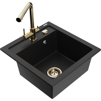 Mexen Vito кухненска мивка от гранит с 1 отделение и кухненски смесител Duero, черен - 6503-77-671600-50 (6503-77-671600-50)