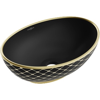 Mexen Elza умивалник за плот 40 x 33 см, черно мат/златна шарка решетка - 21014029 (21014029)