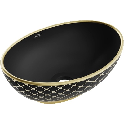 Mexen Elza умивалник за плот 40 x 33 см, черно мат/златна шарка решетка - 21014029 (21014029)