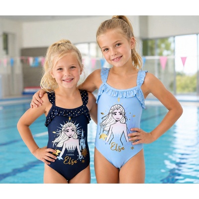 SunCity · Dívčí jednodílné plavky s volánky Ledové království Frozen motiv Elsa Světle modrá