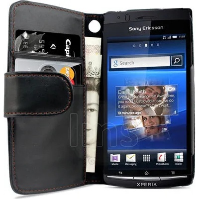 Sony Ericsson Xperia Arc S Wallet Калъф Черен + Протектор