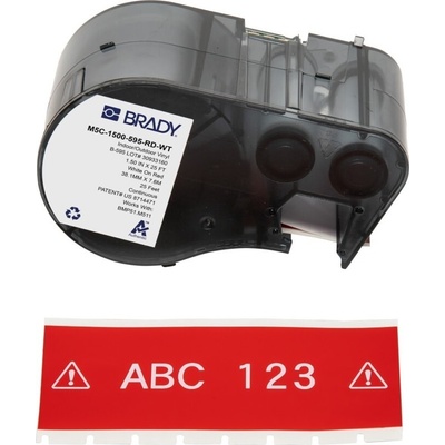 Brady M5C-1500-595-RD-WT / 170943, 38.10 mm x 7.62 m, Винил, бял печат / червен фон (170943)