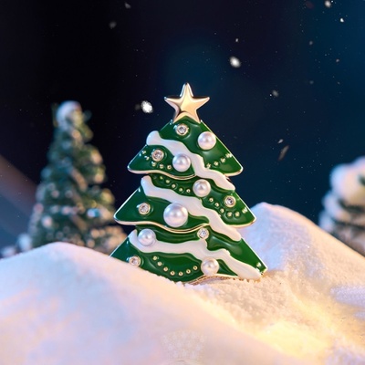 Éternelle vánoční brož se zirkony Christmas Tree 12 vánoční stromeček B2348-LZQSXSP1 zlatá