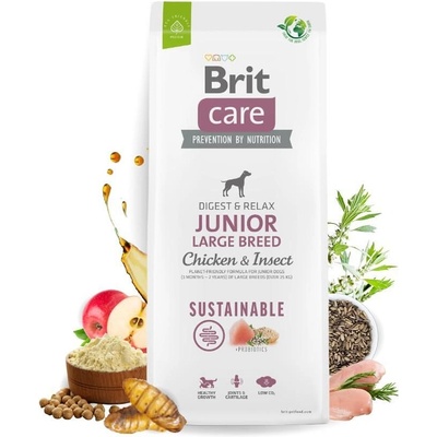 Brit Care Dog Sustainable Puppy/Junior Large Breed Chicken&Insect- Супер премиум суха храна за подрастващи кученца от големите породи. С високоусвоим протеин от насекоми и пилешко месо 12 кг
