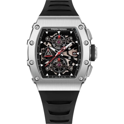 Pagani design Мъжки часовник Pagani Design Fusc, Хронограф, Черен / Сребрист (PD-YS011-BLACK-SILVER)
