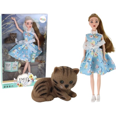 Lean Toys Emily v modrých šatech s koťátkem