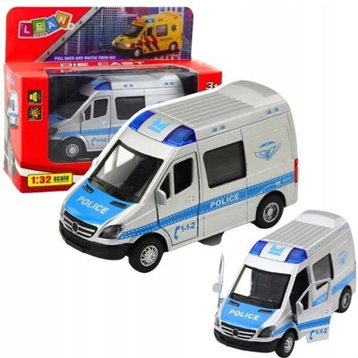 LEAN Toys Policejní Auto Kovové s Natahovacím Pohonem Zvuky Světla Měřítko 1:32