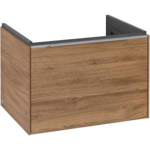 Villeroy & Boch Subway 3.0 - Шкафче за умивалник с LED осветление, 62x43x48 см, 1 чекмедже, Oak Kansas/лъскав алуминий C575L0RH (C575L0RH)