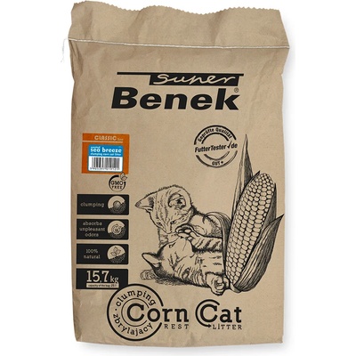 Super Benek - 25 л (прибл. 15, 7 кг) Sea Breeze Corn Cat Super Benek, постелка за котешка тоалетна