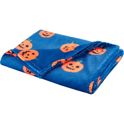 Catherine Lansfield Синьо -оранжево одеяло с хелоуински мотив от микроплюш 130x170 cm Halloween Pumpkins - Catherine Lansfield (BD/58971/W/130170/NA)