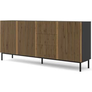 BIM Furniture Комод Ravenna F 200 3D3S боядисан фрезован MDF, черно/дъб артисан (RAVENNACABBMOAKBF)