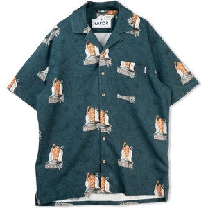 LAKOR Мъжка риза с копчета LAKOR Save The Mermaids Short Sleeve Shirt - Midnight Navy (033-3077-0111)